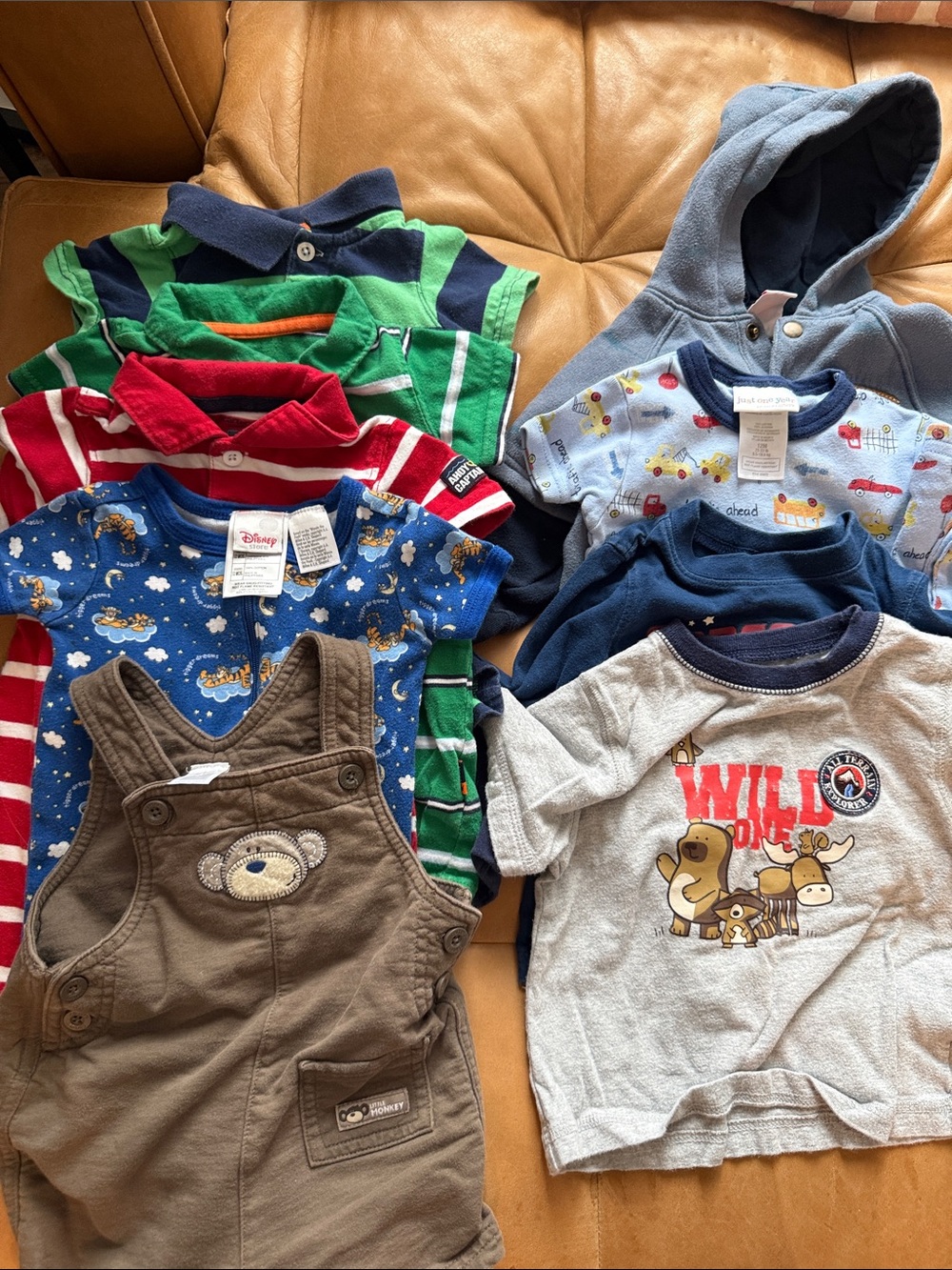 Mixed Lot Baby Boy Clothing Set with Blue Hoodie and Navy/Green Pieces 12mo